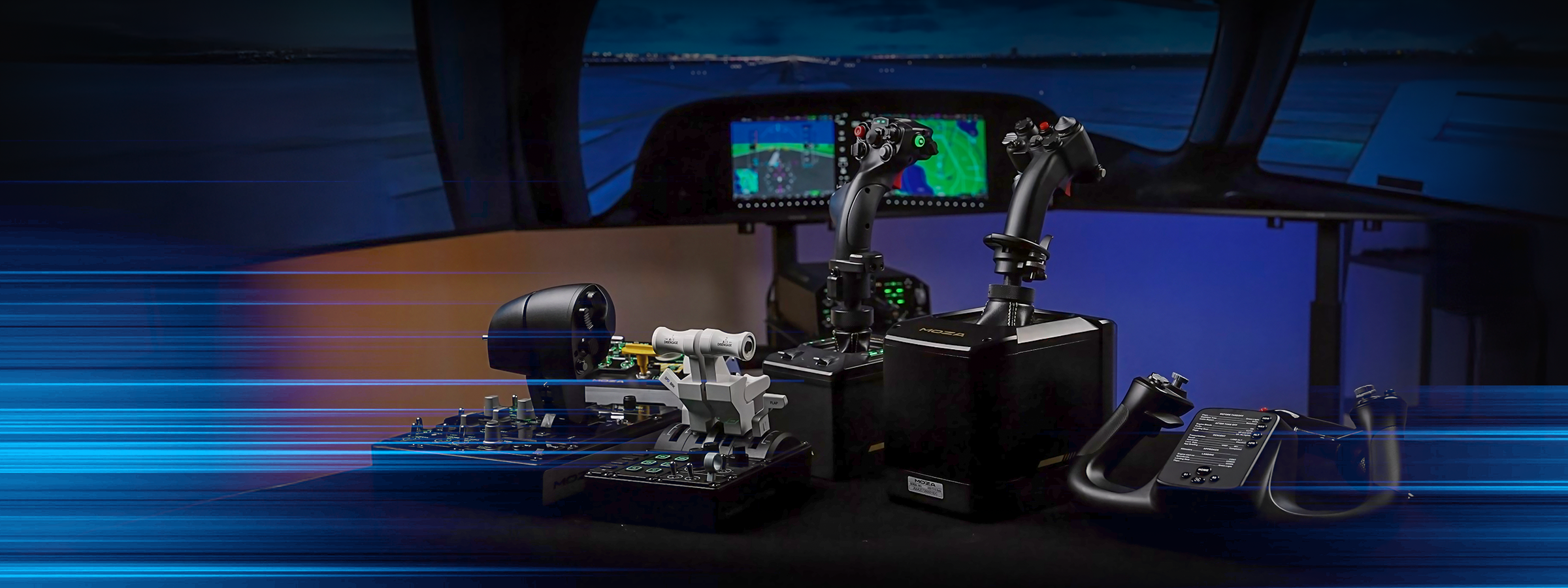 MOZA Flight Series flight simulator setup for civil and combat flight simulation